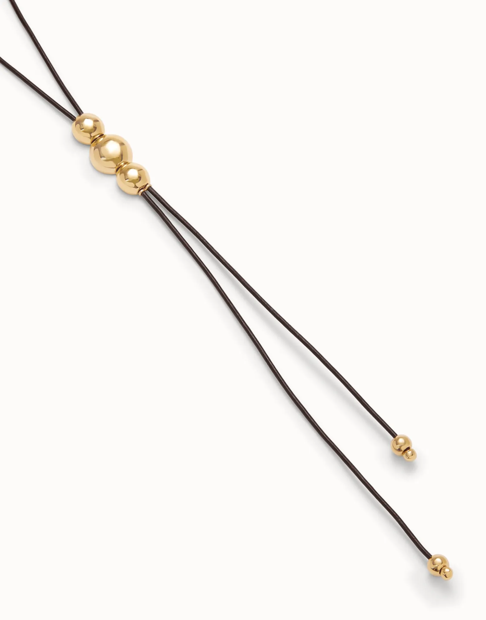 Long leather necklace with three central beads