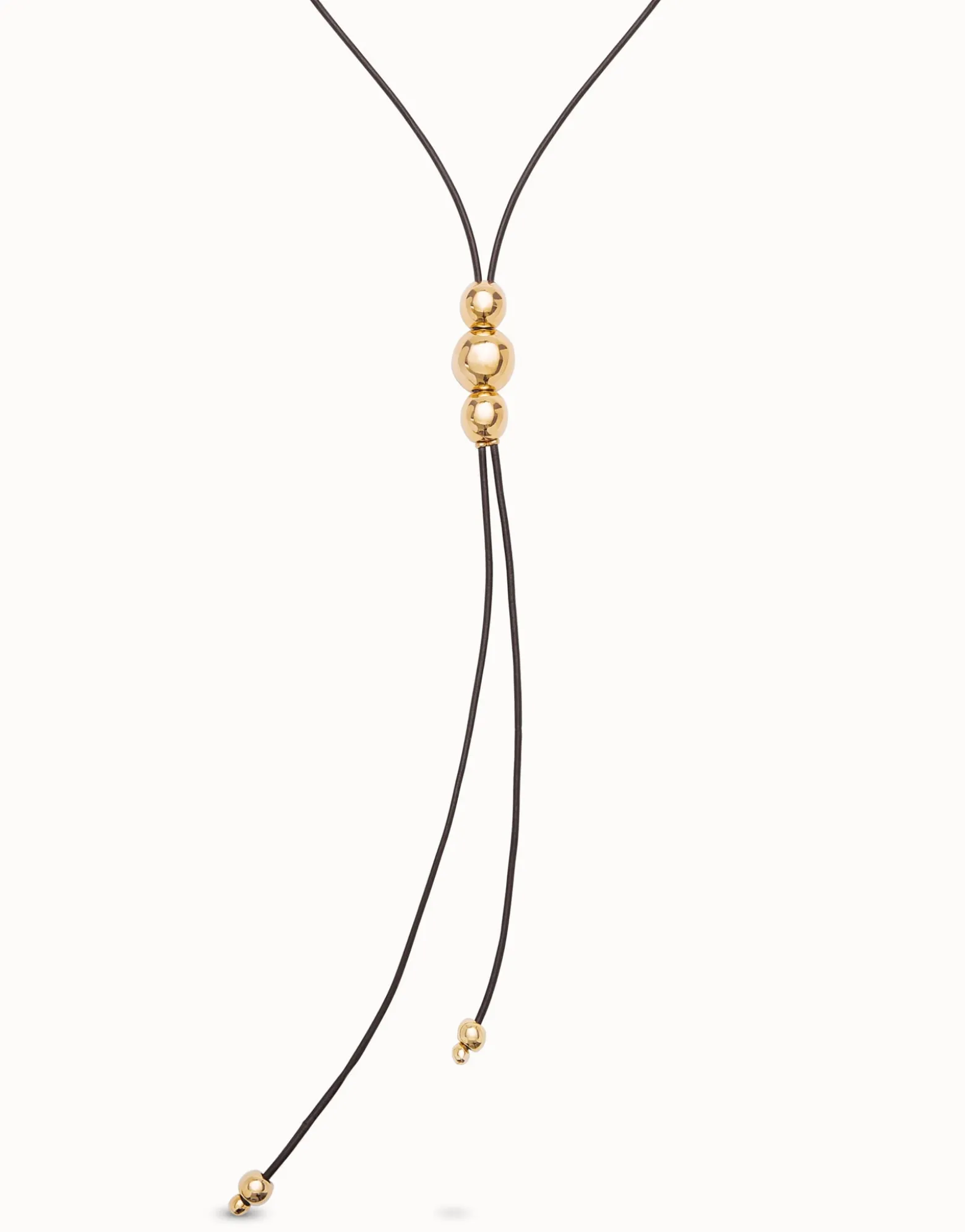 Long leather necklace with three central beads