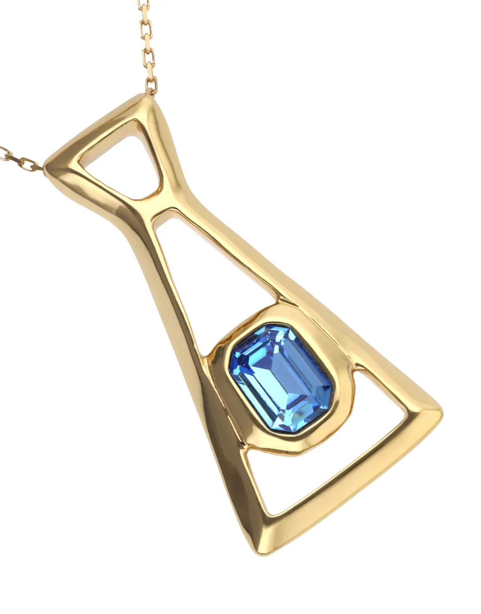 Long necklace with pendant and rectangular blue faceted crystal
