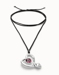 Long pendant and central heart with pink crystal