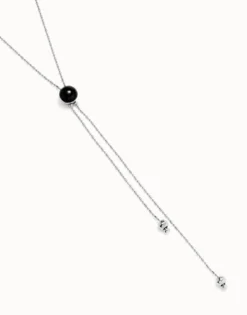 Long pendant necklace with central black murano glass