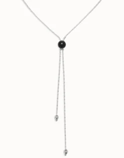 Long pendant necklace with central black murano glass