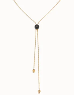 Long pendant necklace with central black murano glass