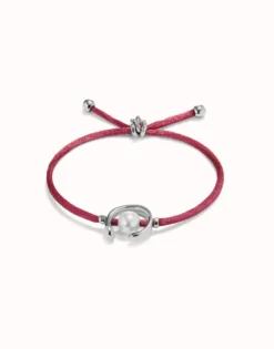 Mauve cord bracelet with a pearl