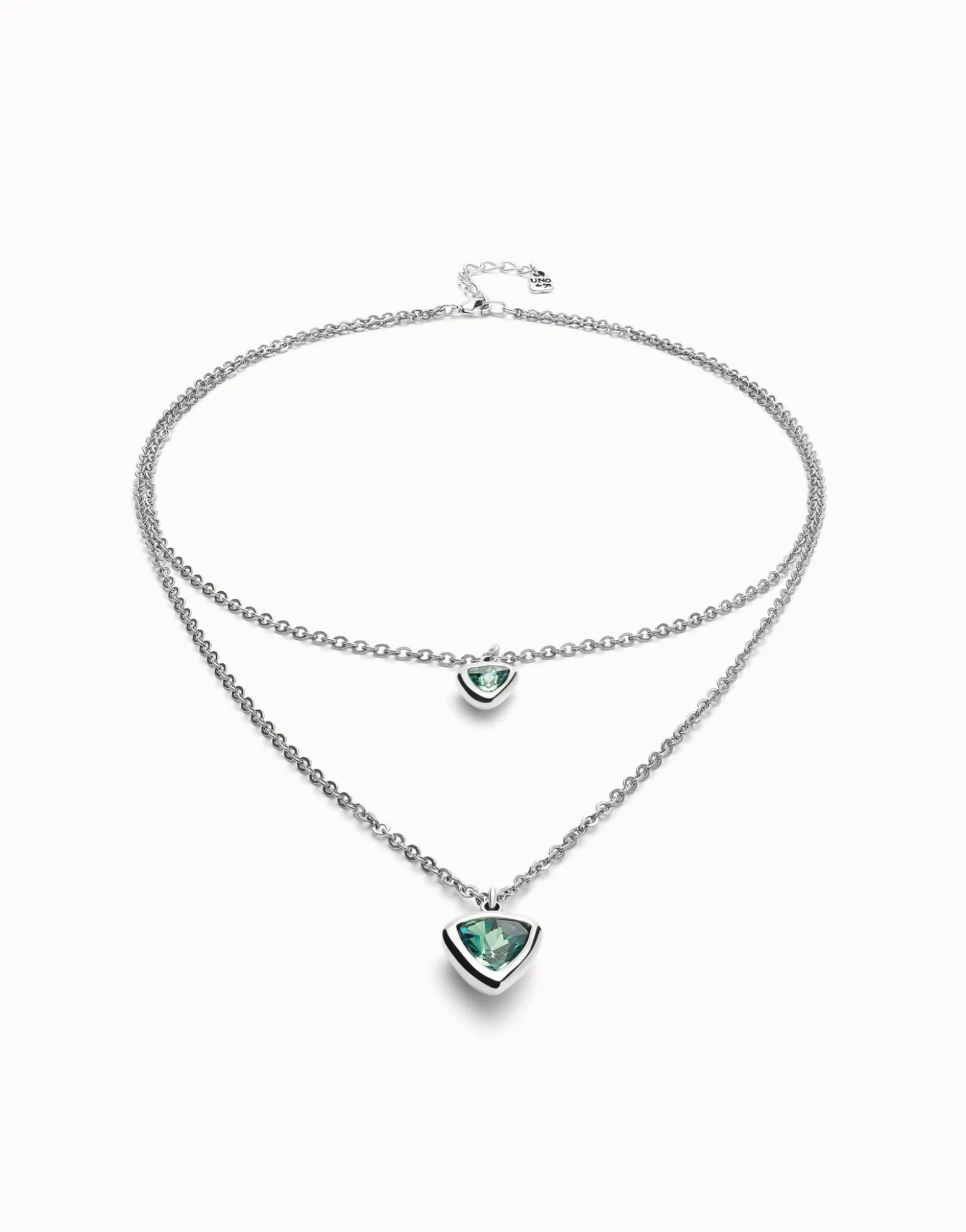 Multi-layer pendant link chain necklace with green crystal