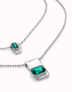 Multi strand chain necklace with green crystals