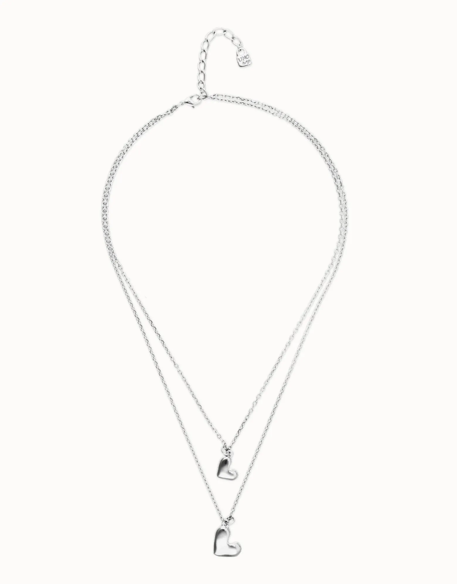 Multi strand chain necklace with two hearts