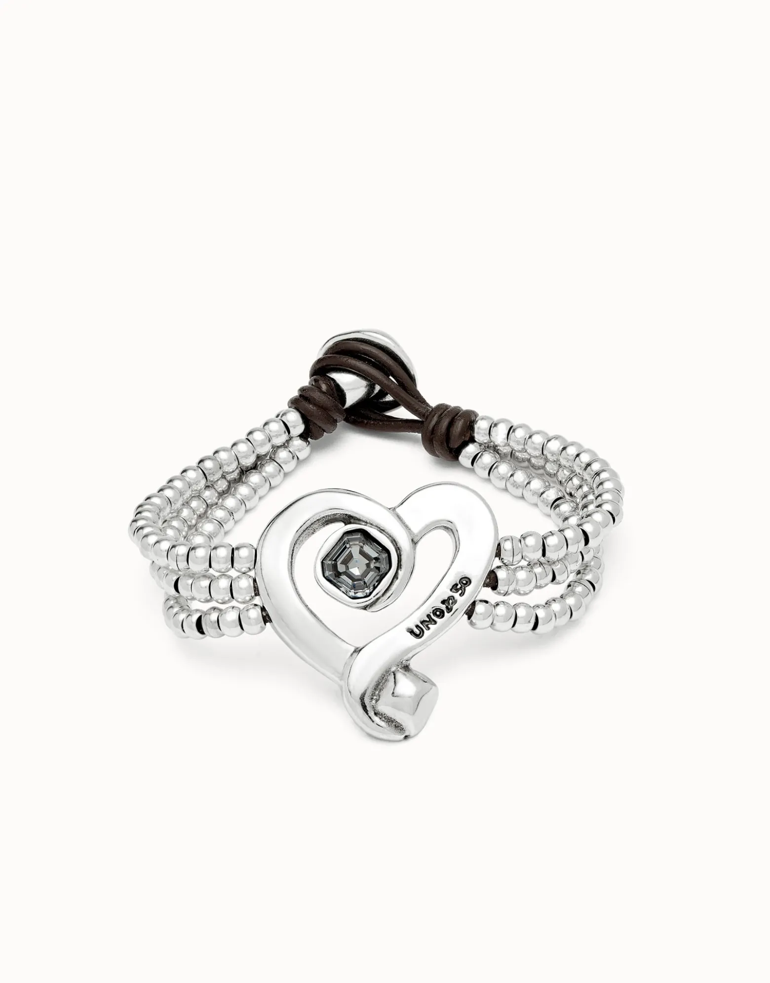 Multi strand leather beaded bracelet with a heart