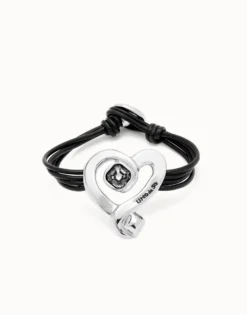 Multi strand leather bracelet with a heart