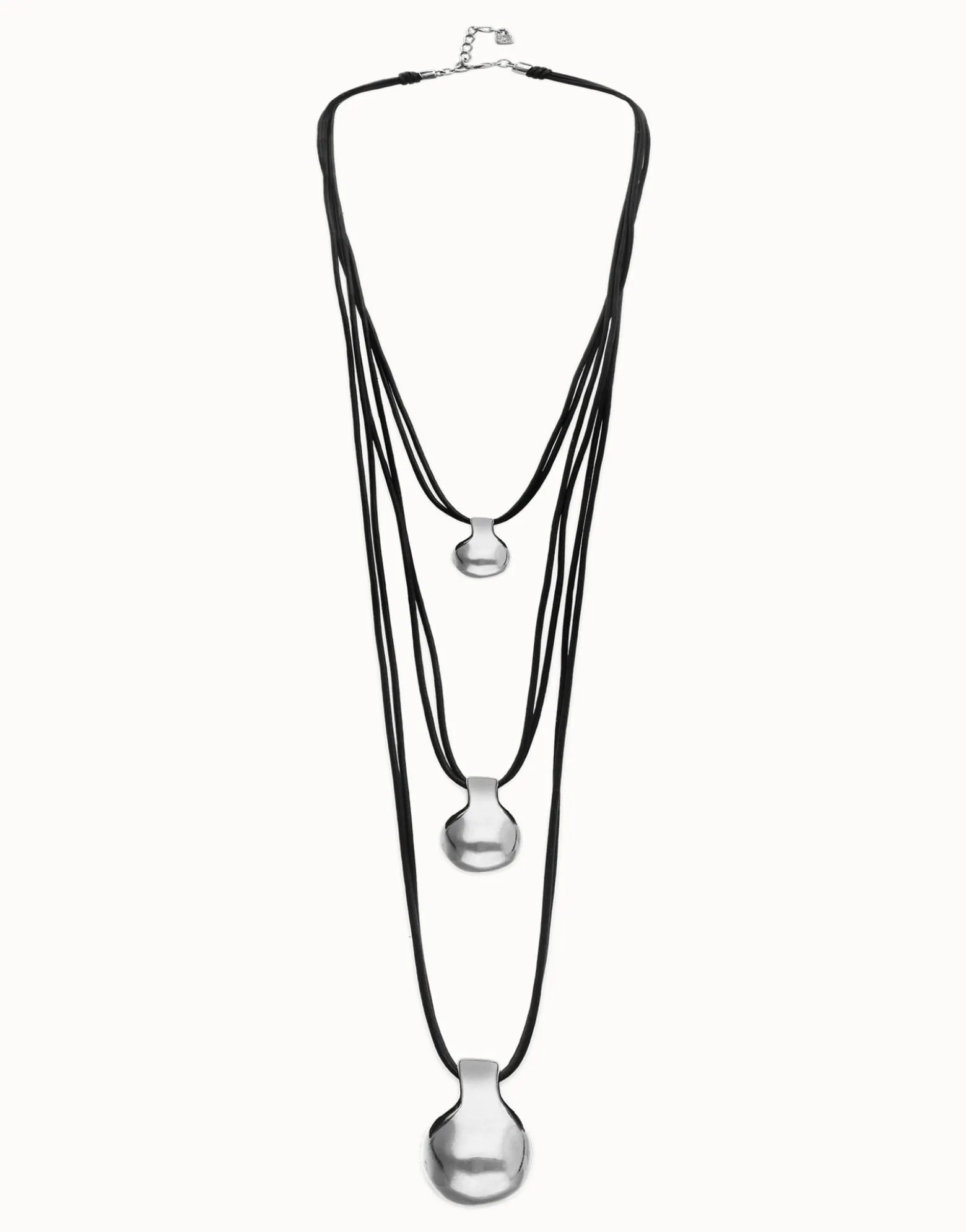 Multi strand leather necklace with three spheres