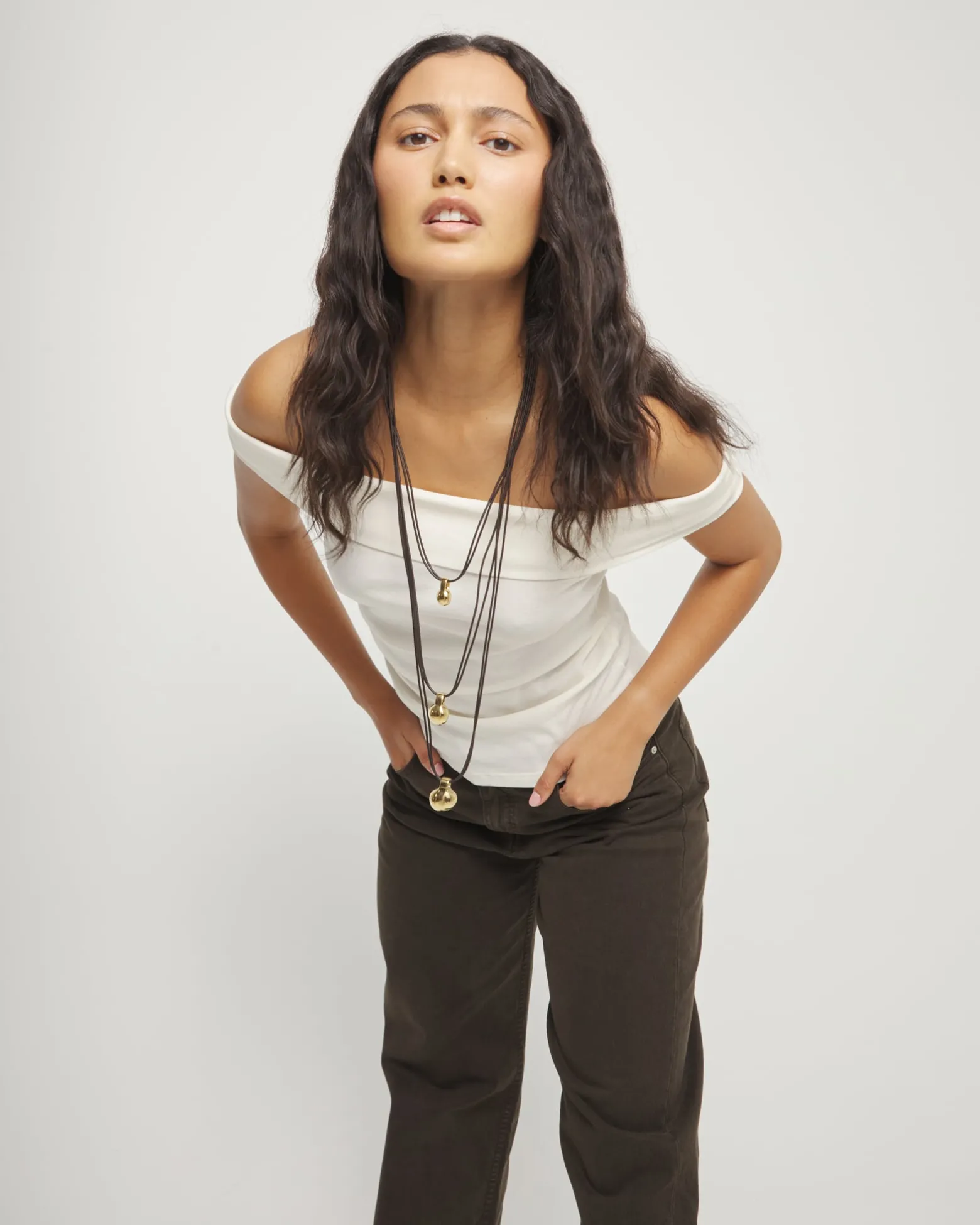 Multi strand leather necklace with three spheres