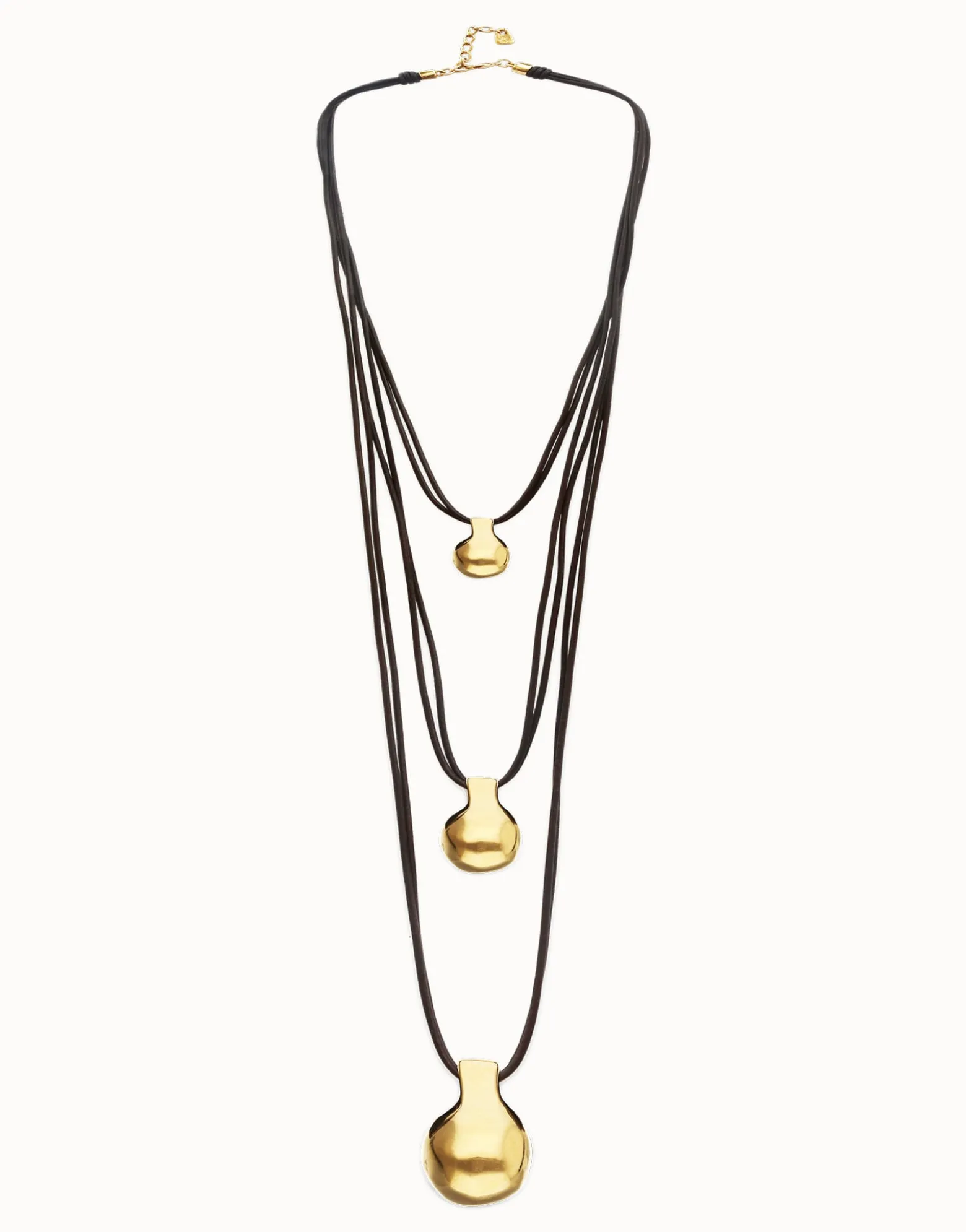 Multi strand leather necklace with three spheres