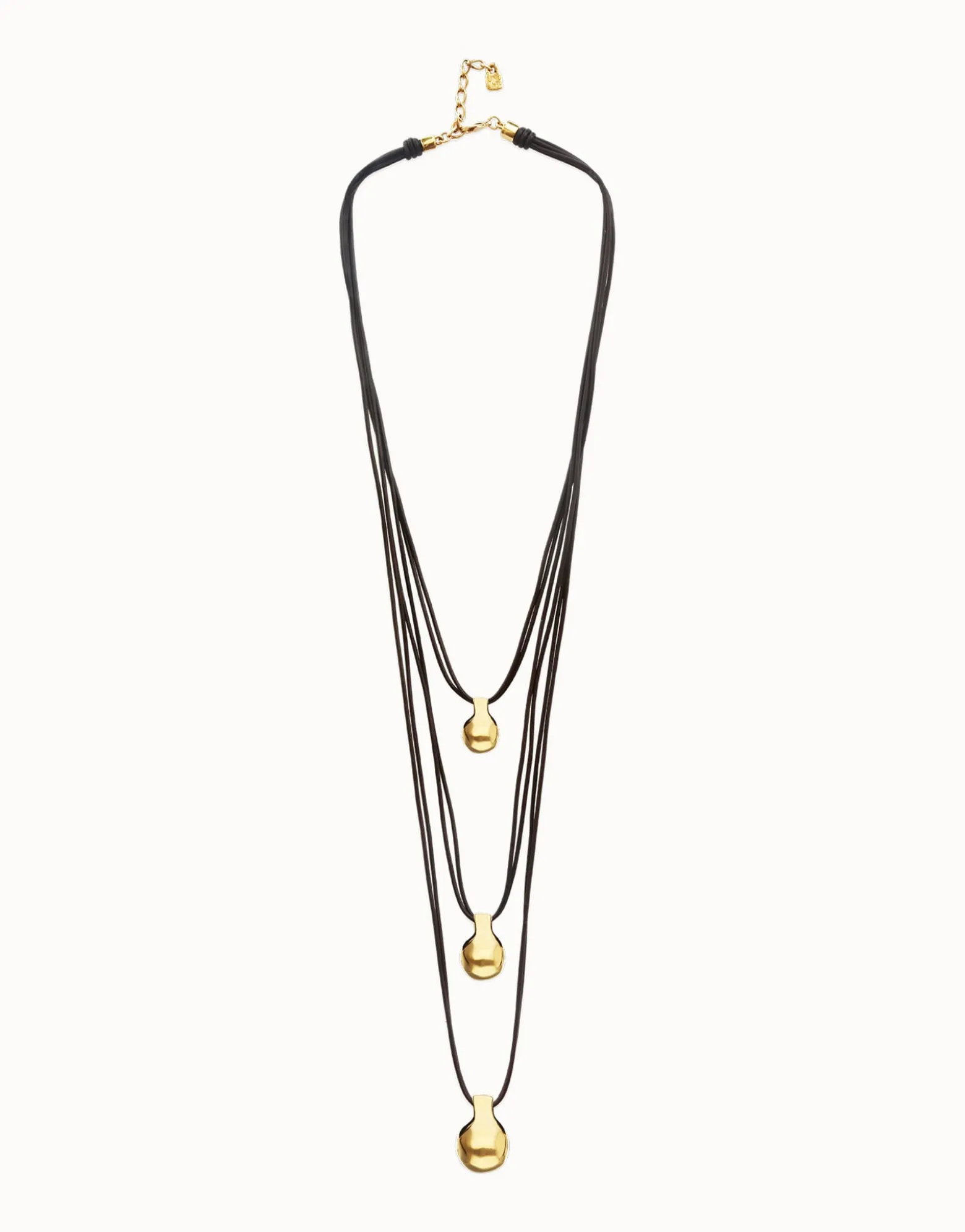 Multi strand leather necklace with three spheres