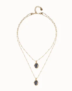 Multi strand necklace with two black oval faceted crystals