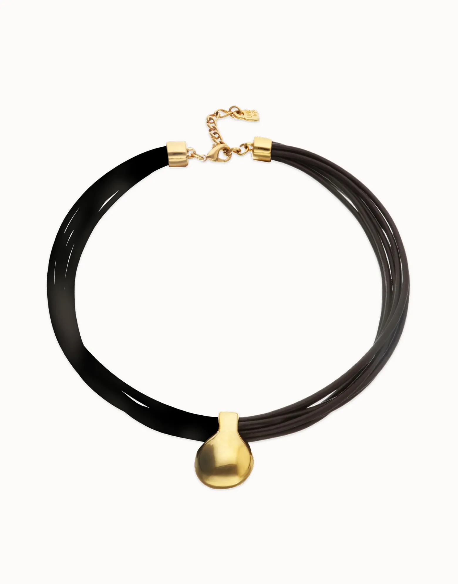 Multistrand short leather necklace with large sphere