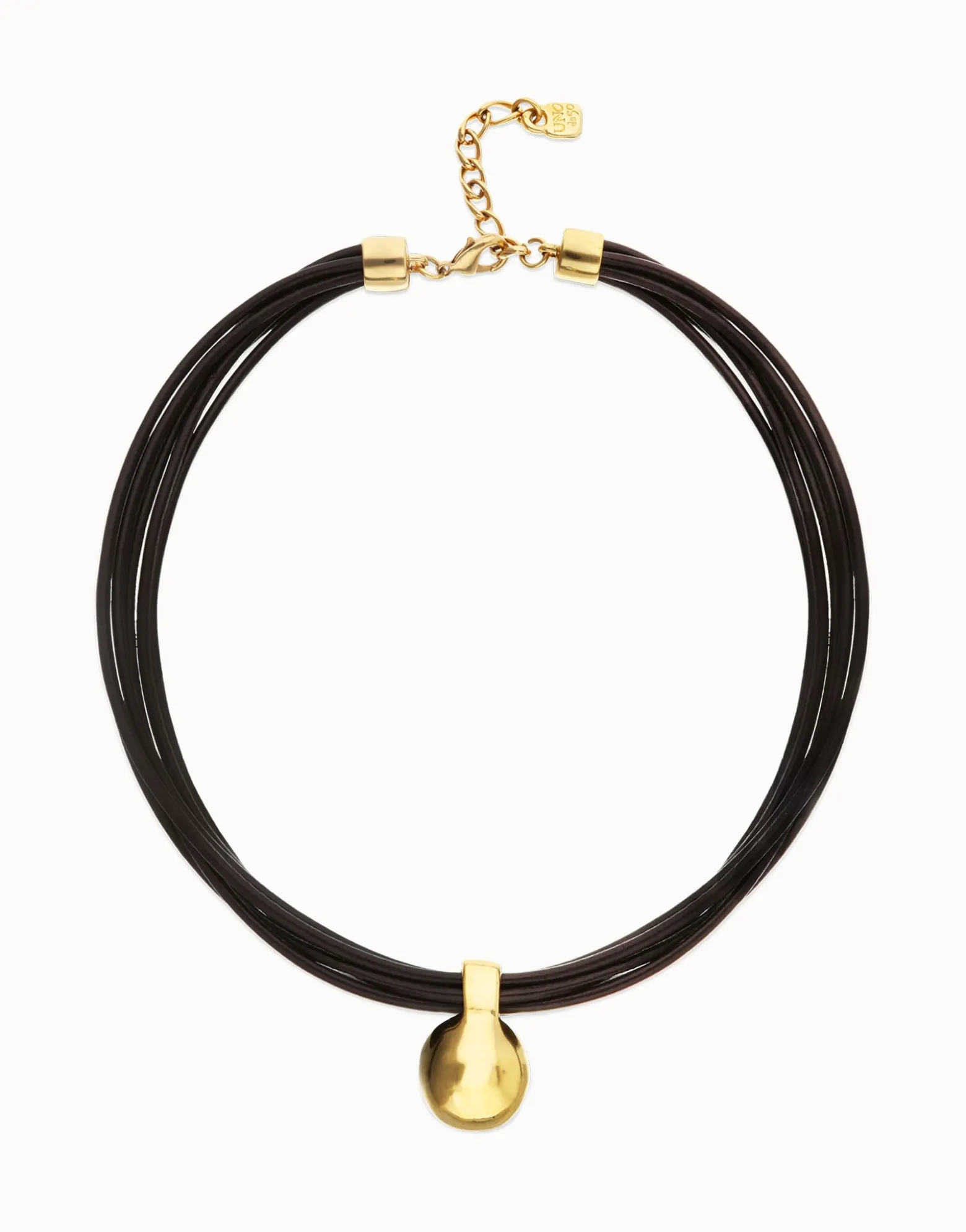 Multistrand short leather necklace with large sphere