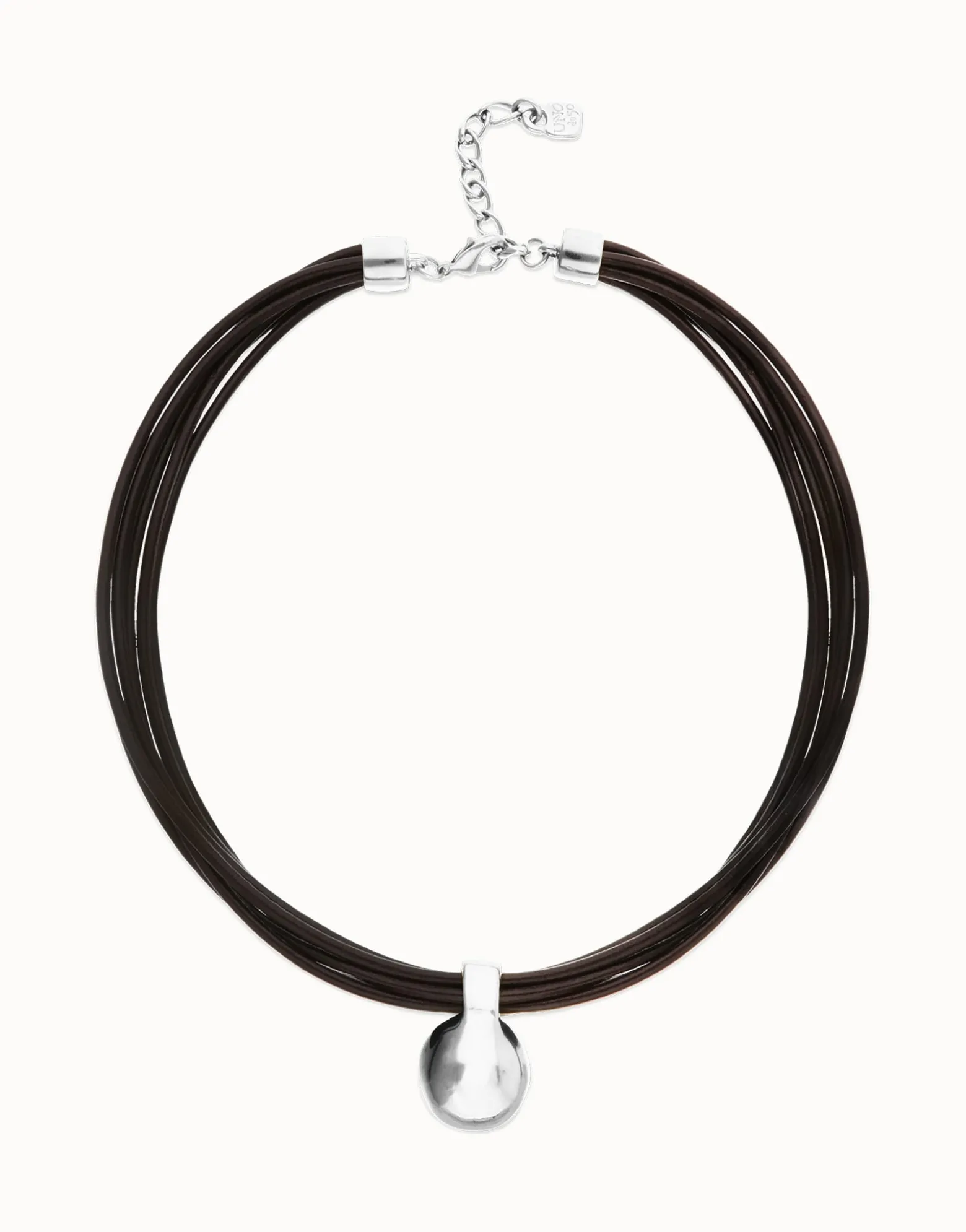 Multistrand short leather necklace with large sphere