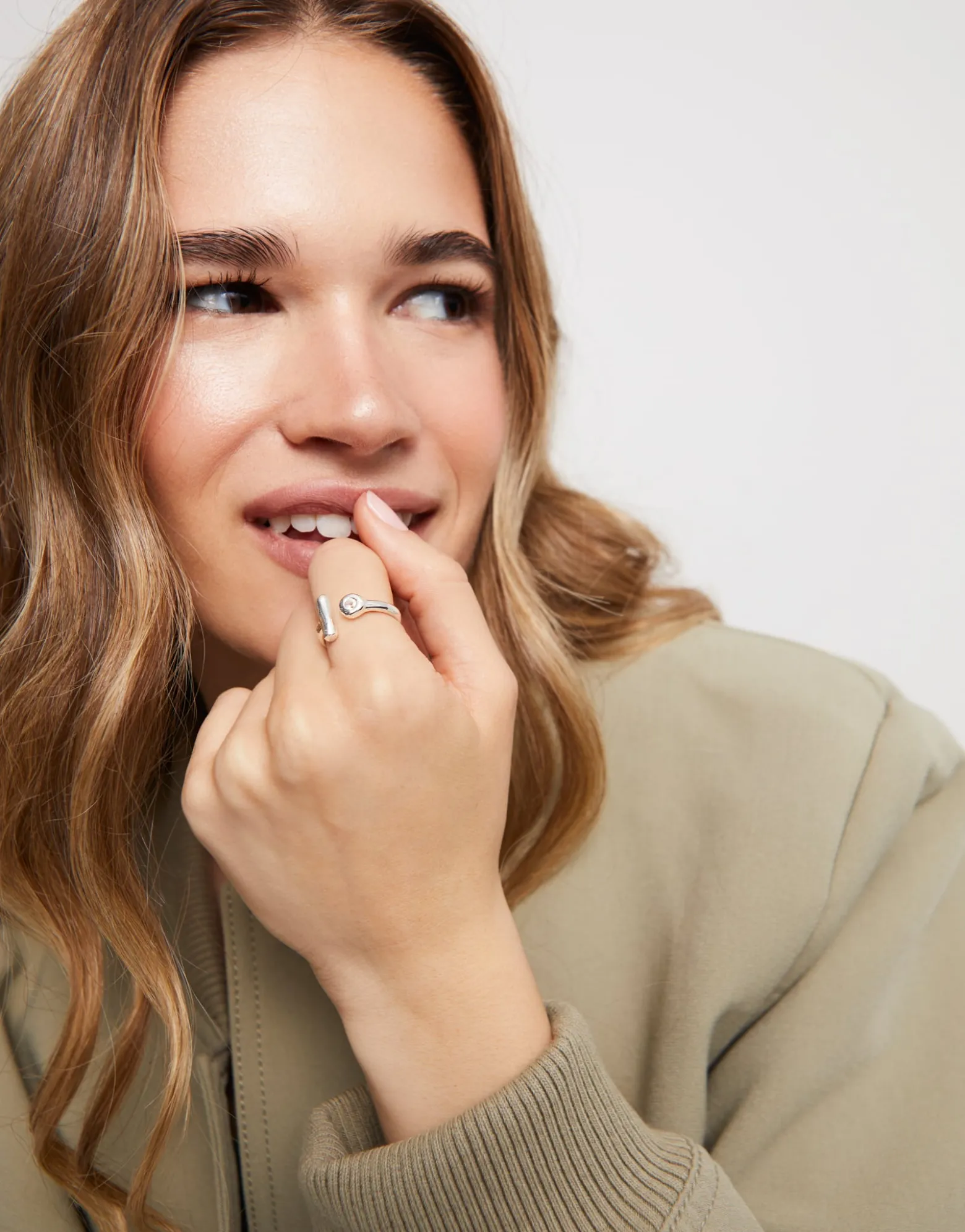 Open ring with white topaz