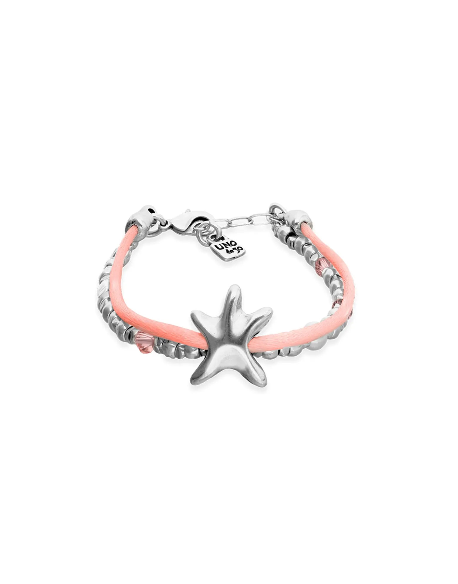 Orange silk thread and metal bracelet with starfish