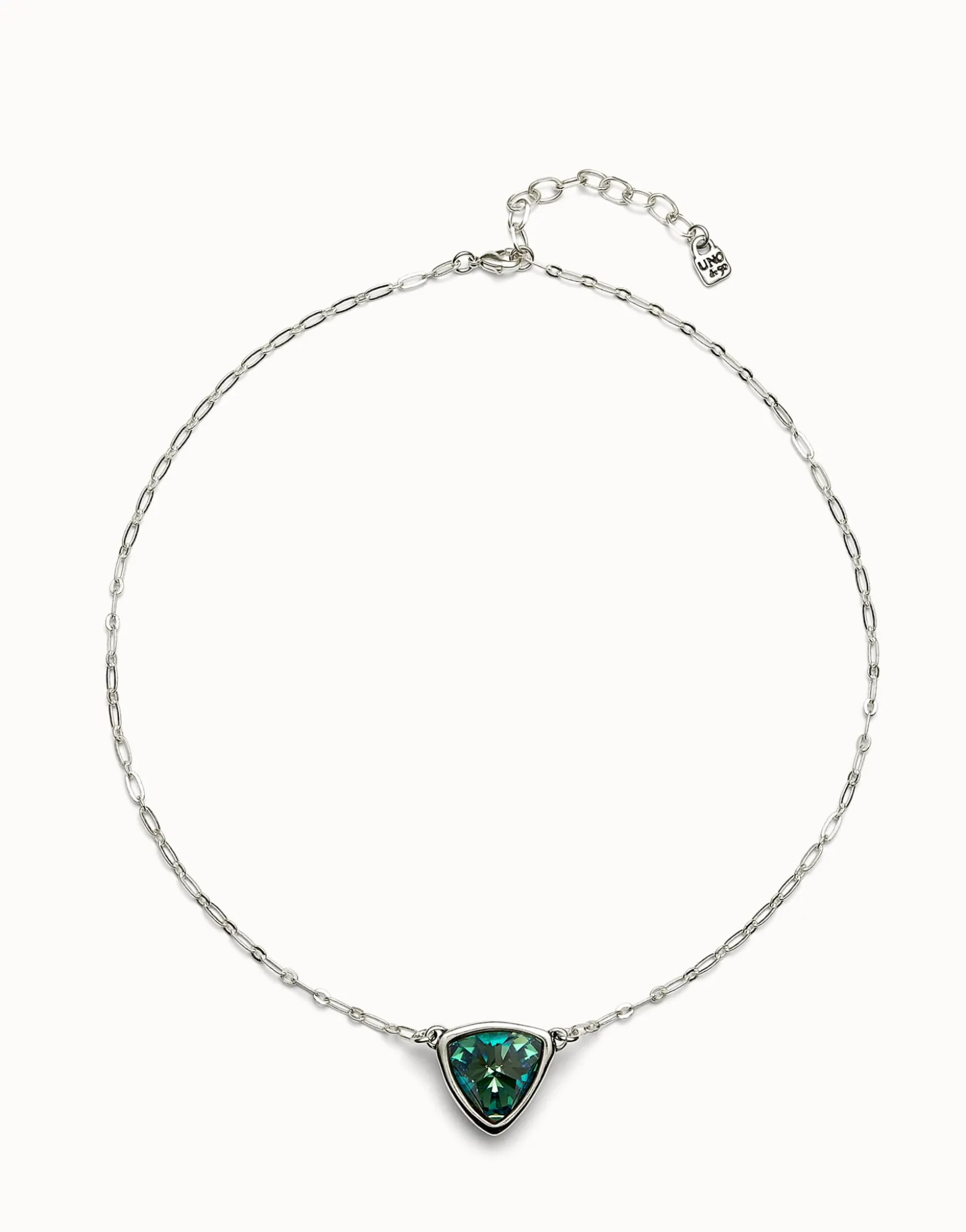 Pendant chain link necklace with green crystal