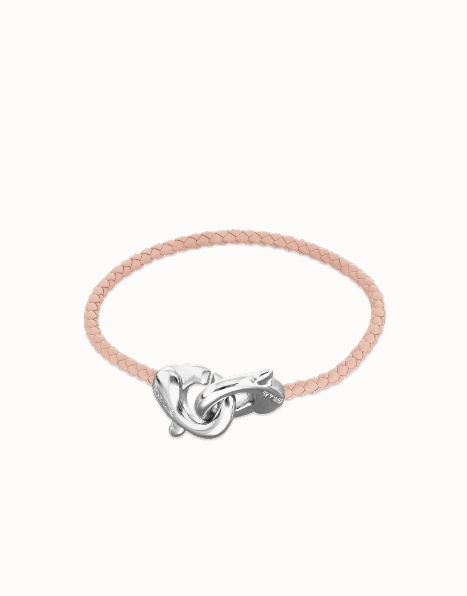 Pink leather bracelet with interlocking carabiner