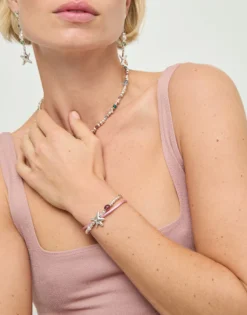 Pink silk thread and metal bracelet with starfish
