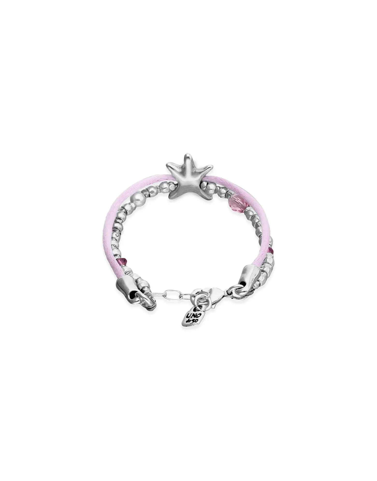 Pink silk thread and metal bracelet with starfish