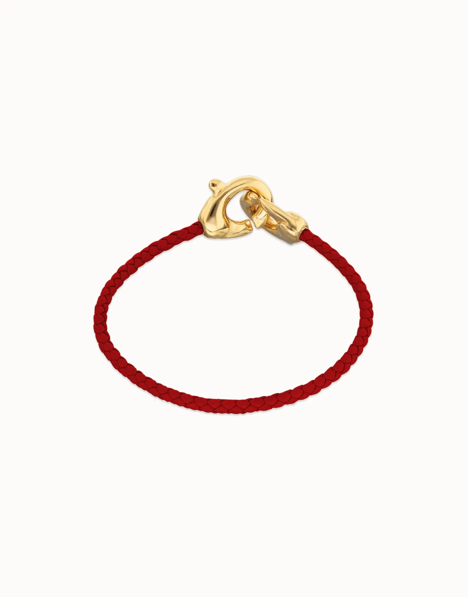 Red leather bracelet with interlocking carabiner