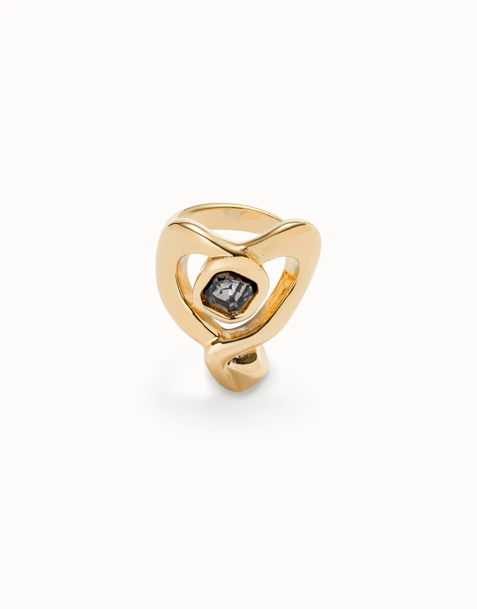Ring with heart and central black crystal
