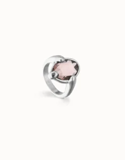 Ring with pink oval faceted crystal