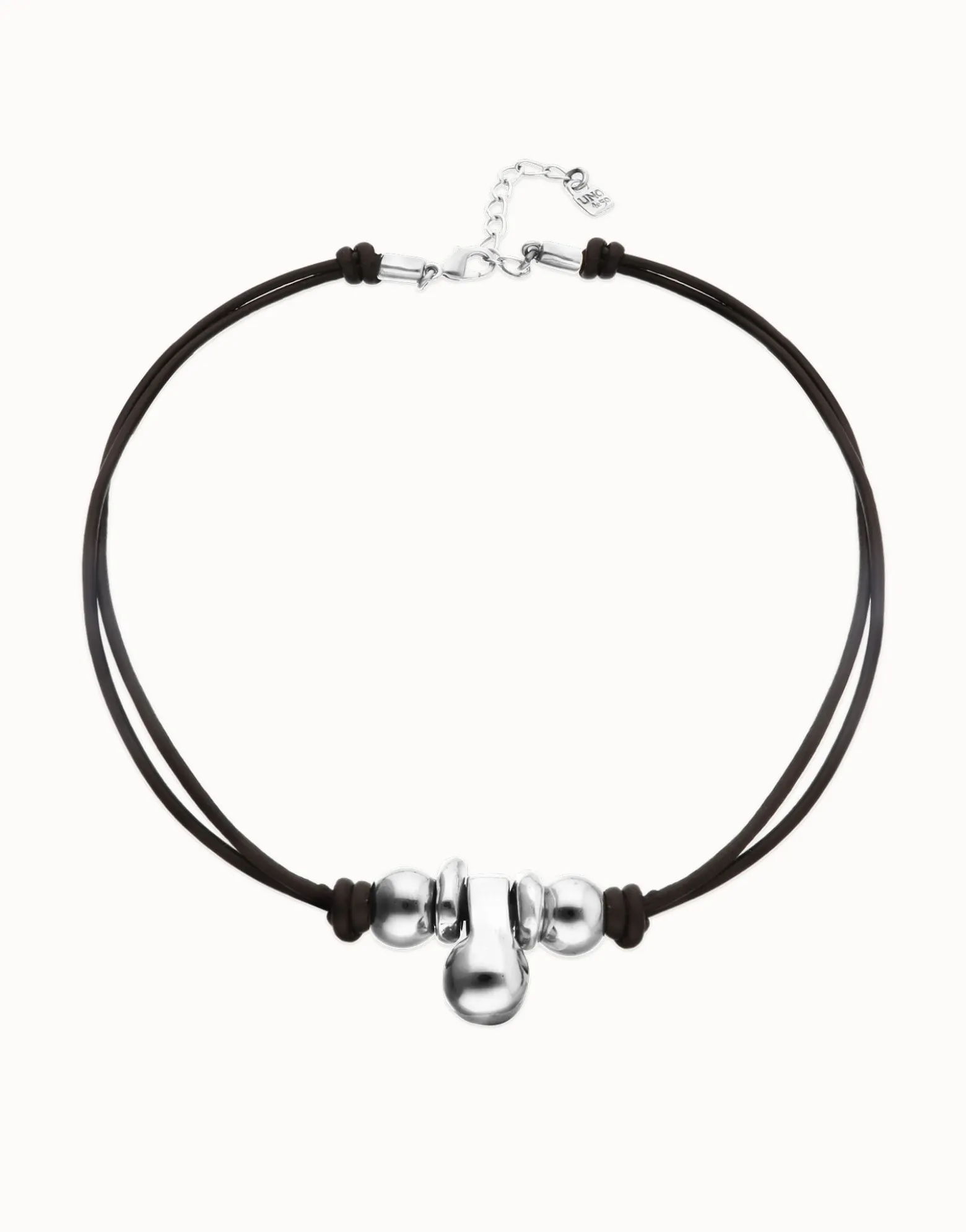 Short leather necklace with three spheres