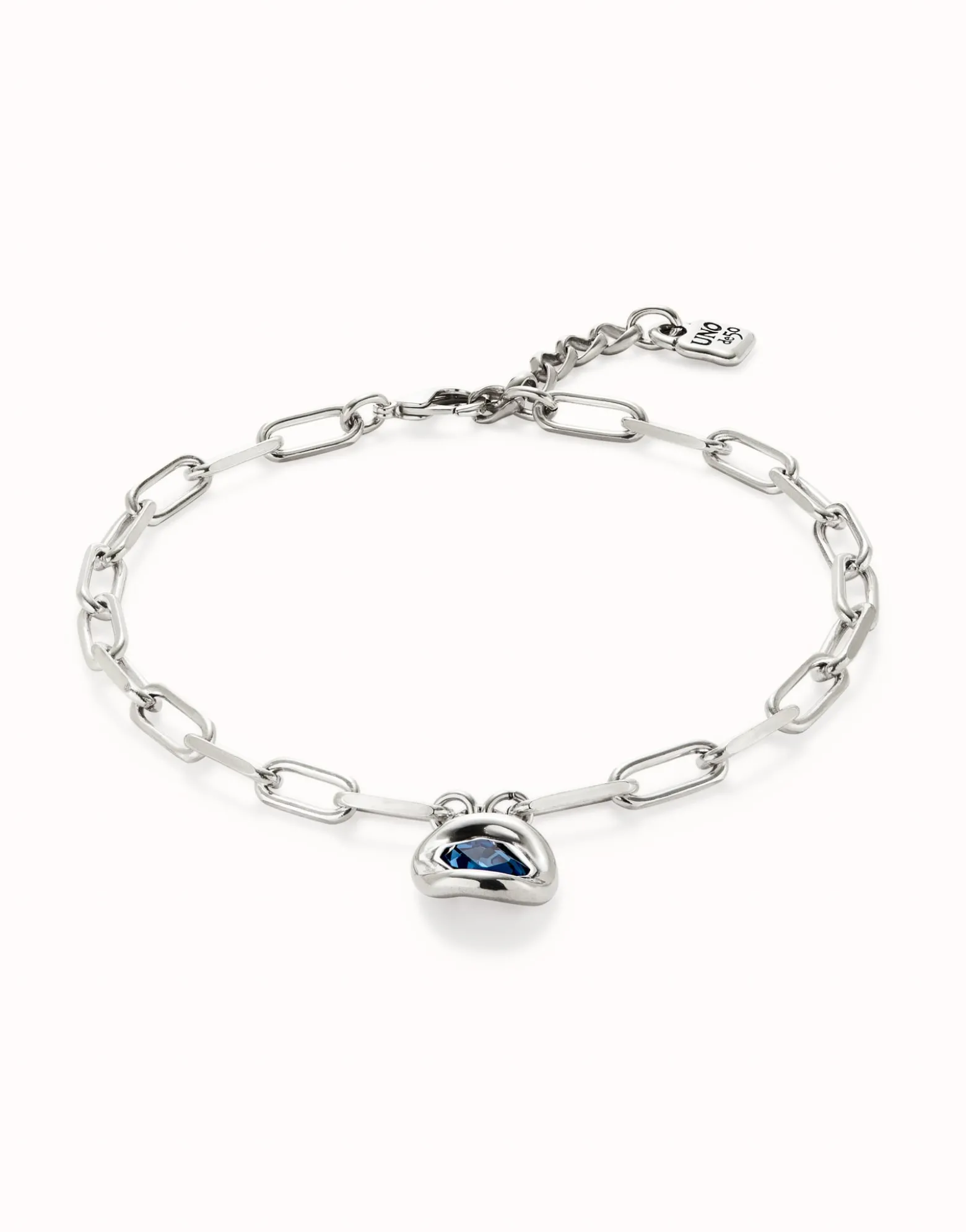 Short link chain pendant necklace blue crystal