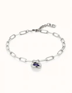 Short link chain pendant necklace purple crystal