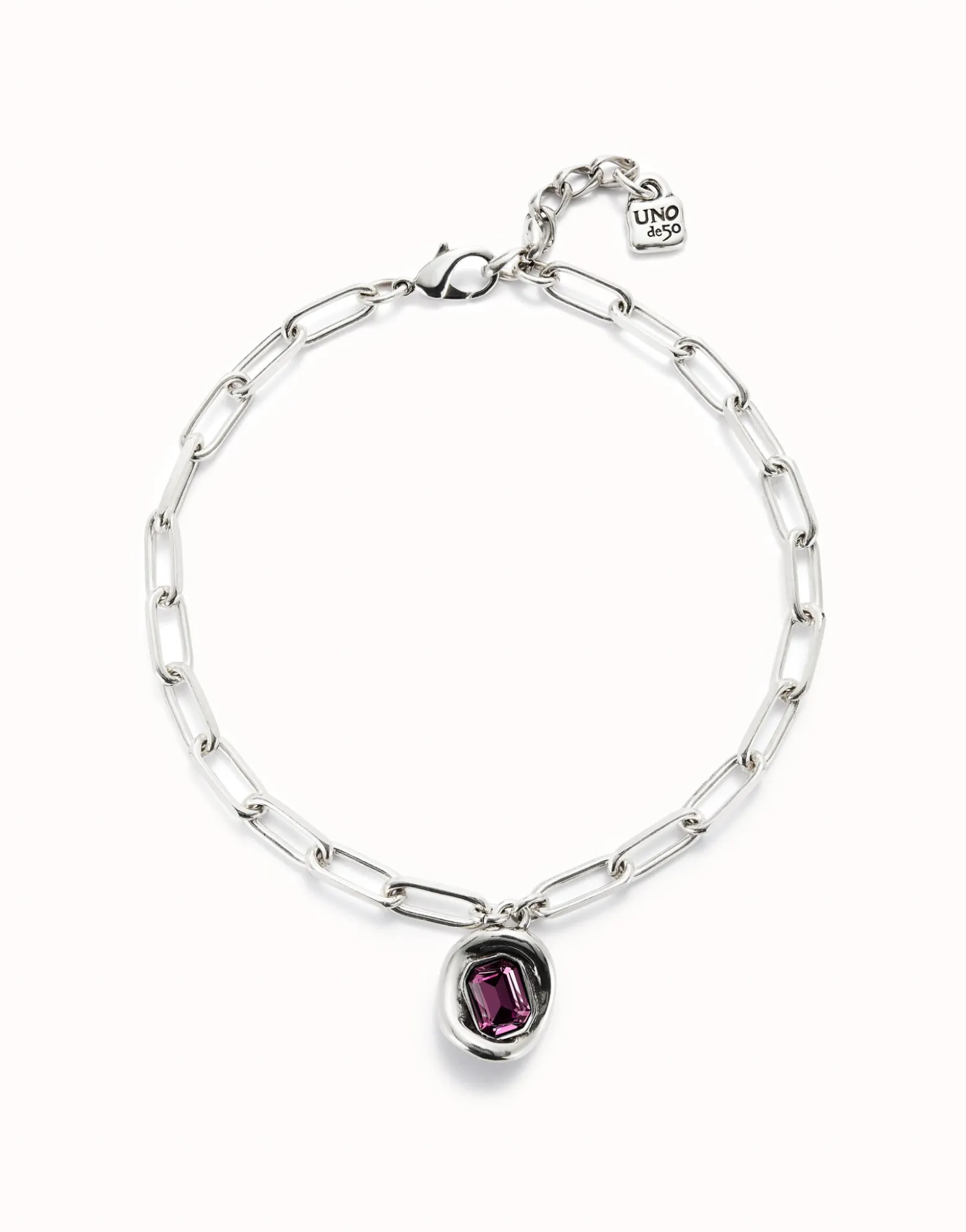 Short link chain pendant necklace pink crystal