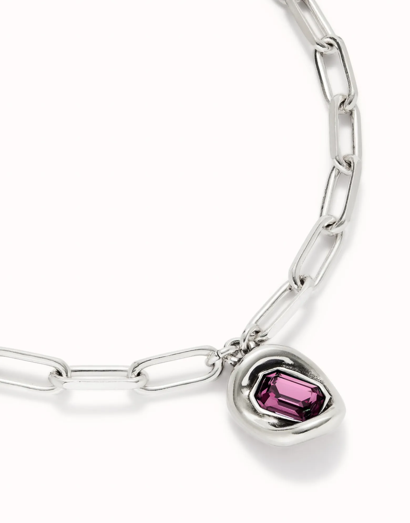 Short link chain pendant necklace pink crystal
