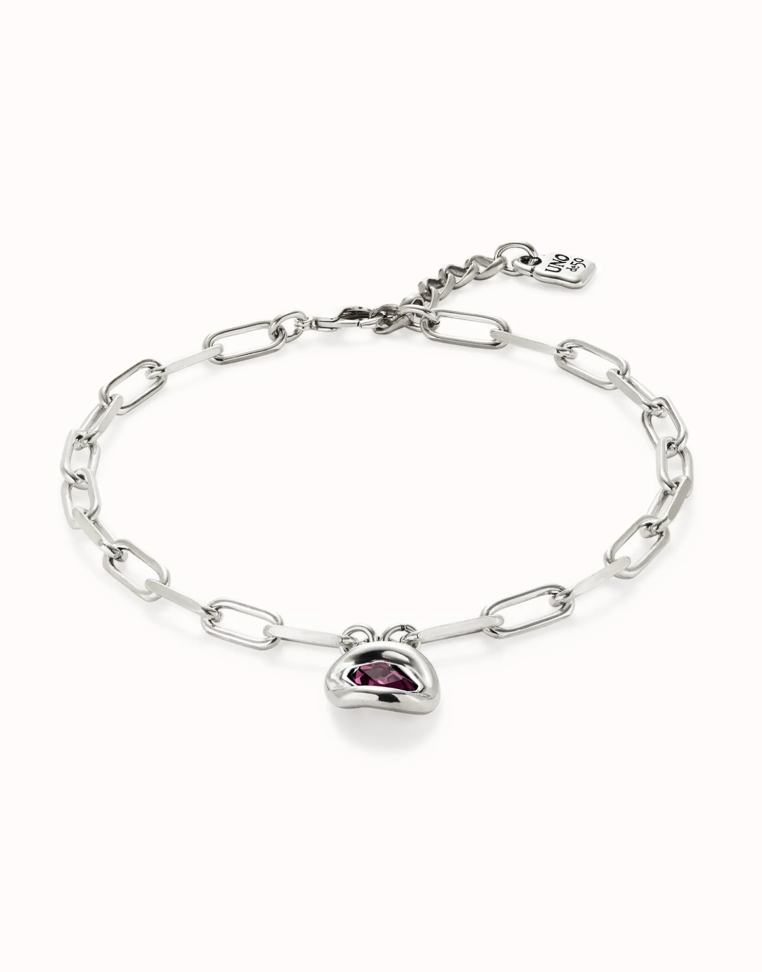 Short link chain pendant necklace pink crystal