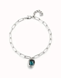 Short link chain pendant necklace sky-blue crystal