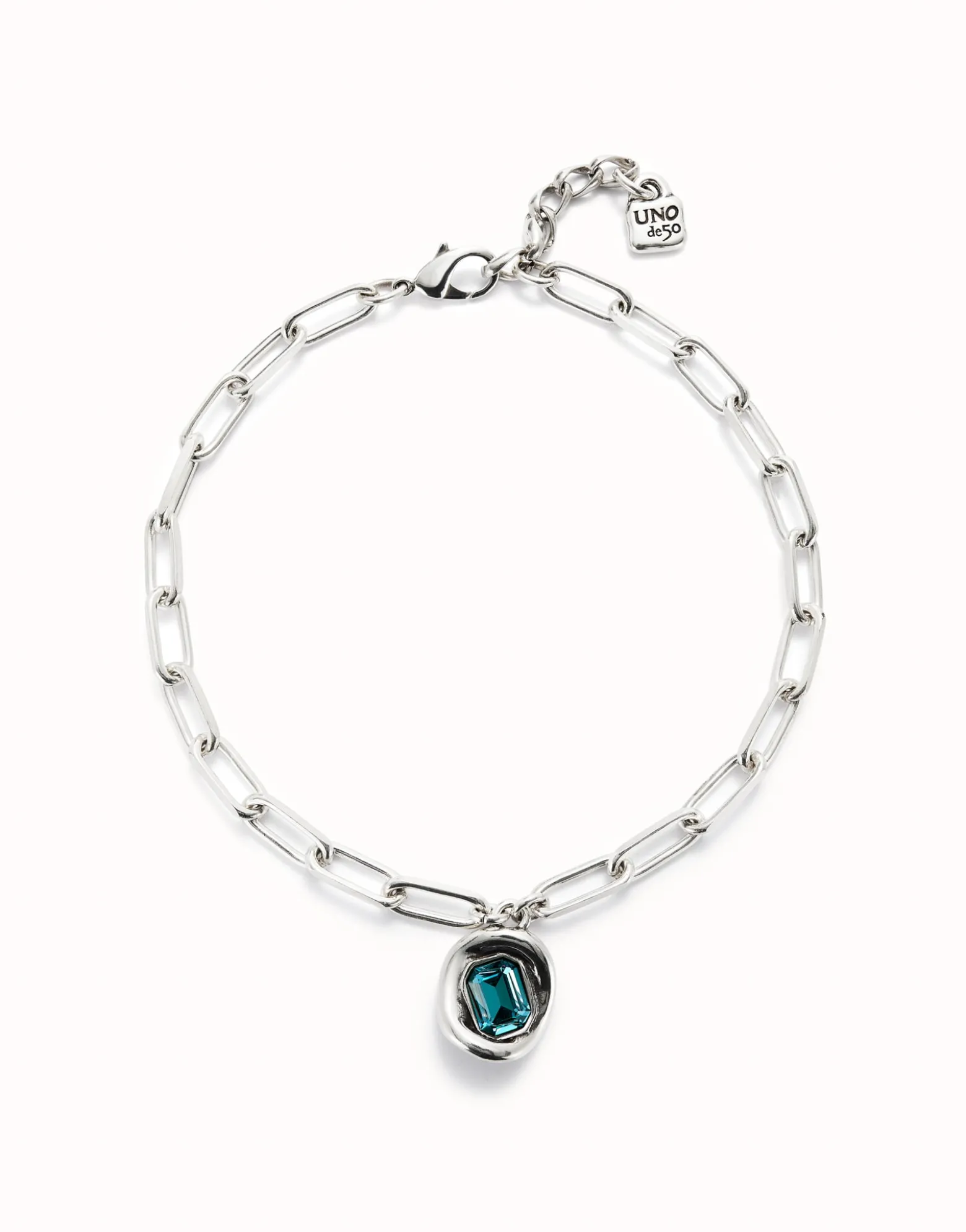 Short link chain pendant necklace sky-blue crystal