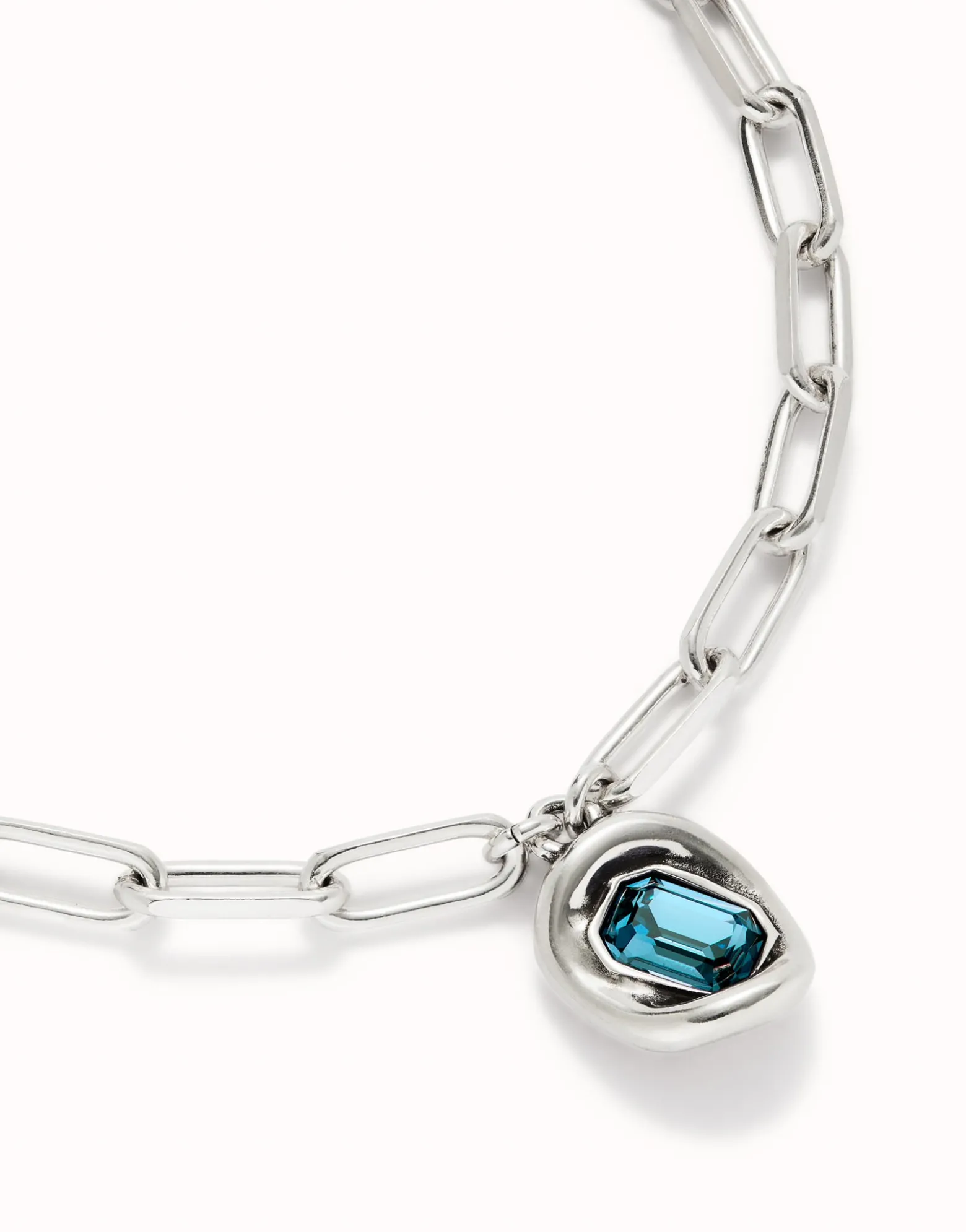 Short link chain pendant necklace sky-blue crystal