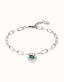 Short link chain pendant necklace sky-blue crystal