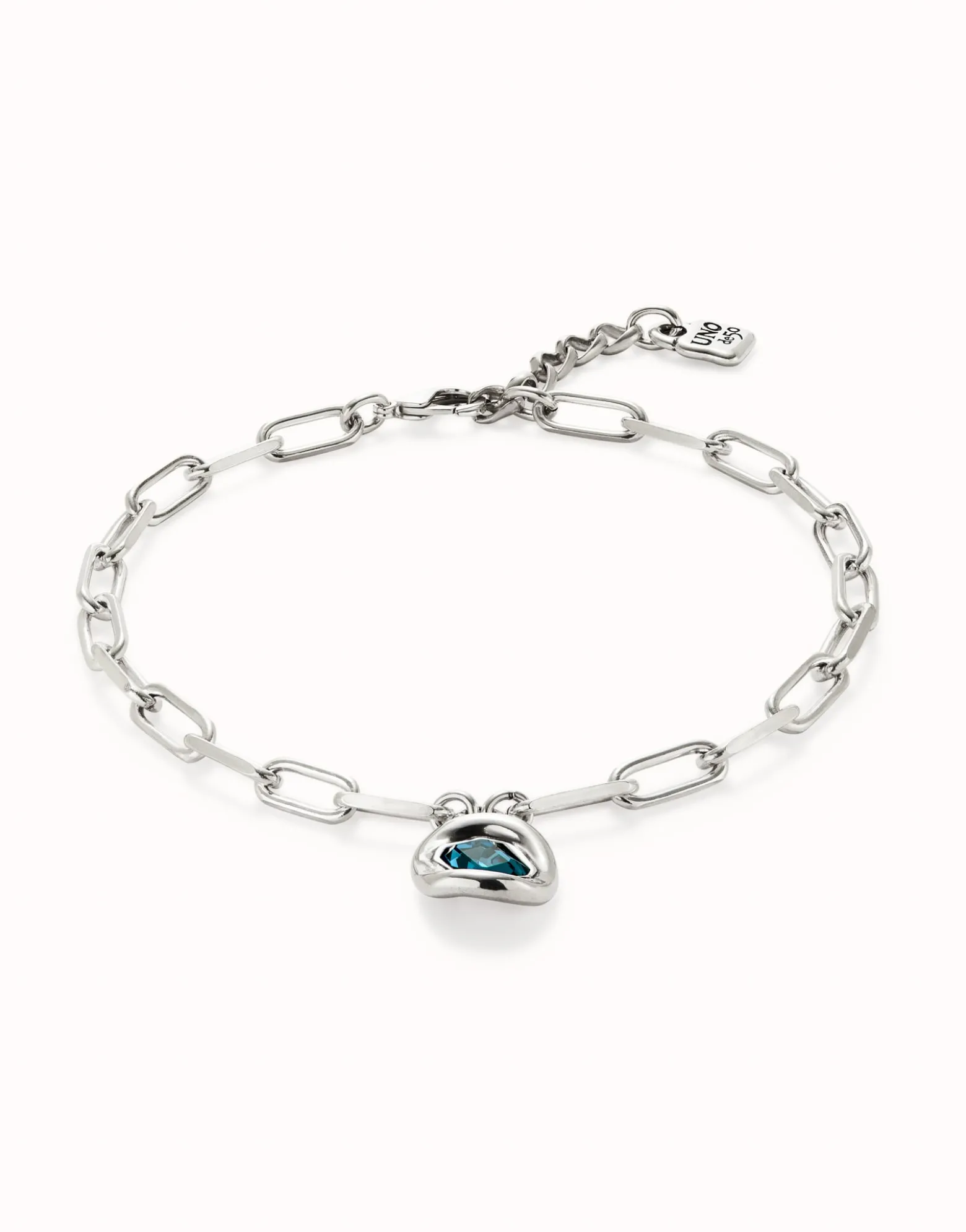 Short link chain pendant necklace sky-blue crystal