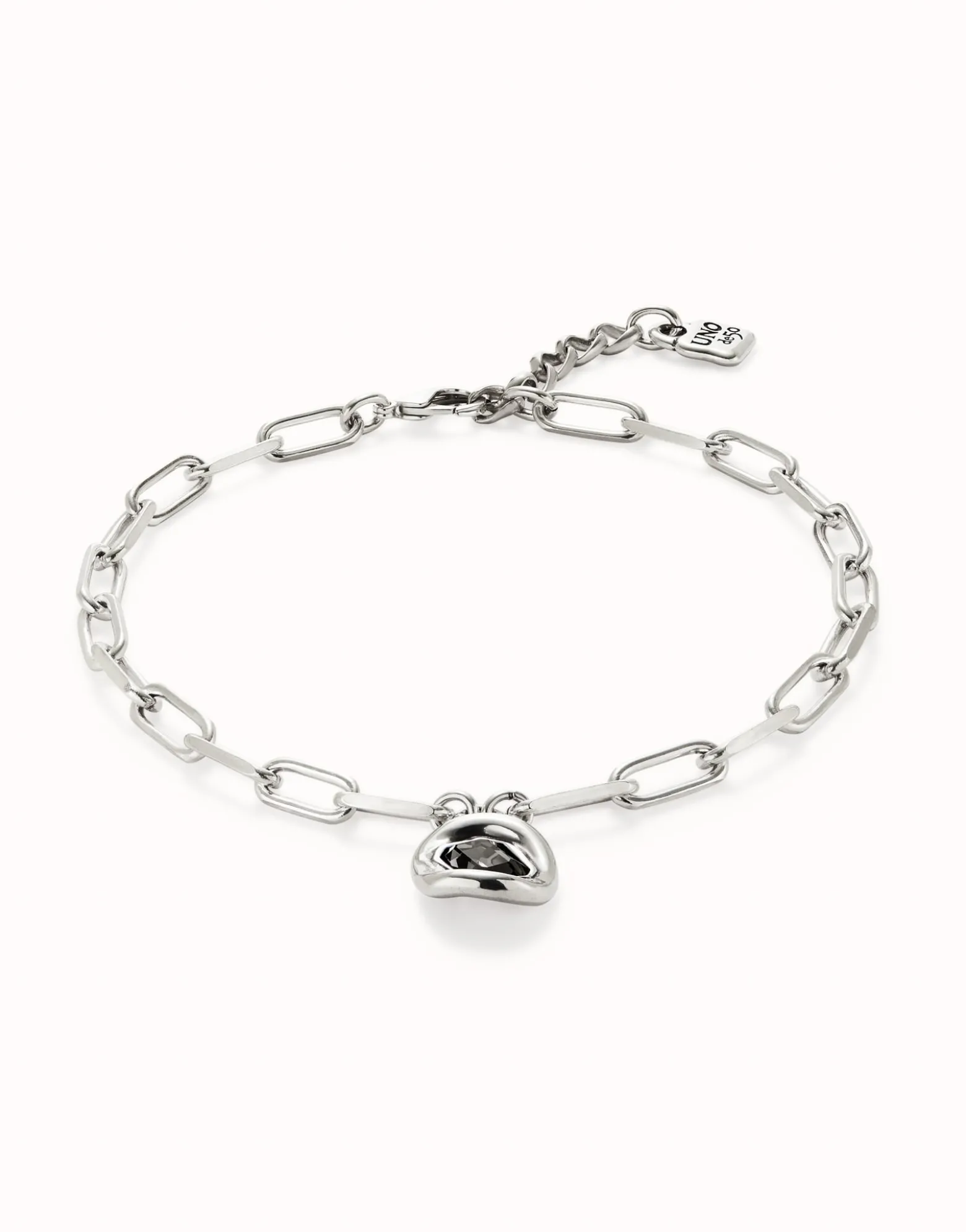 Short link chain pendant necklace grey crystal
