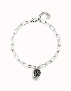 Short link chain pendant necklace grey crystal