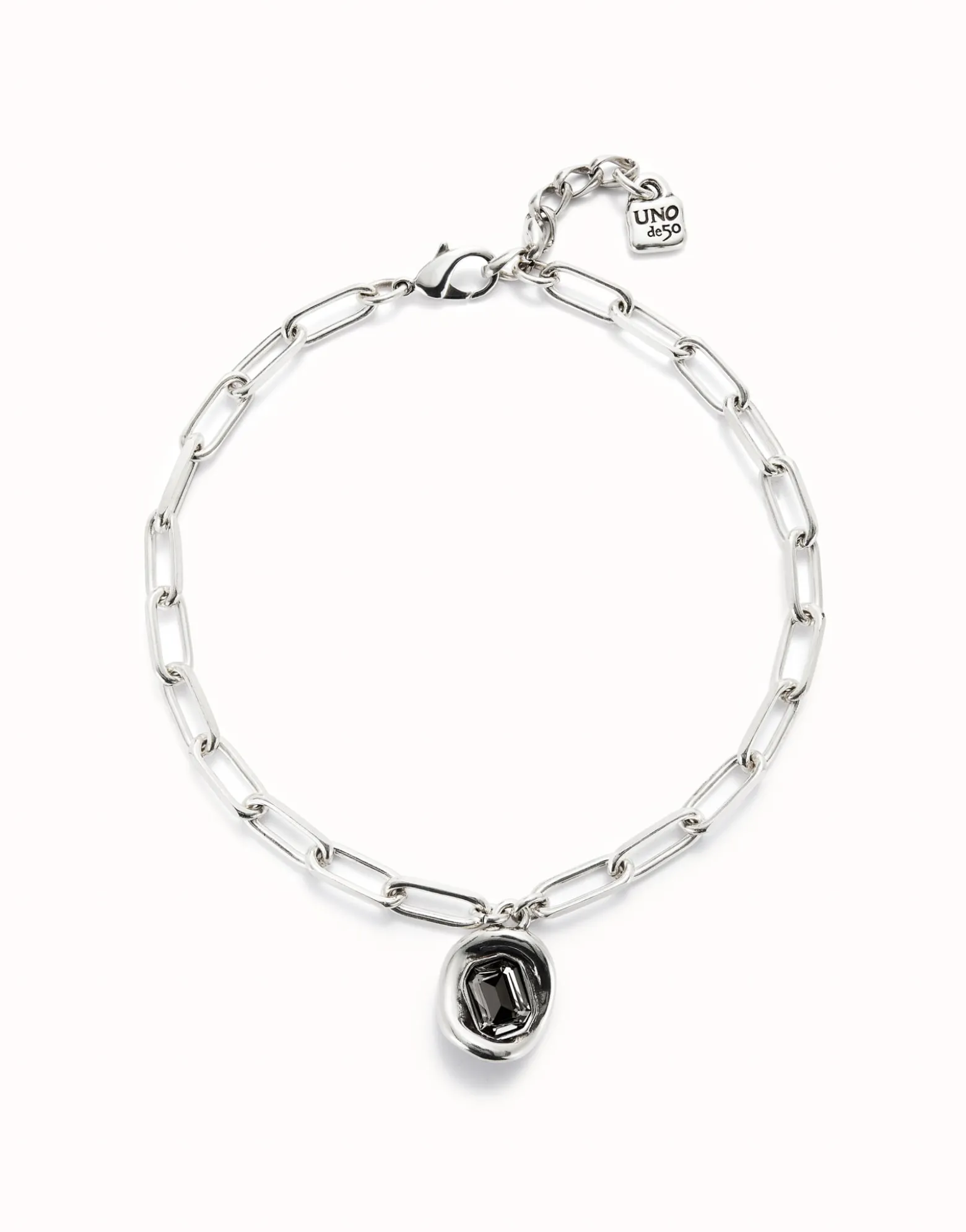 Short link chain pendant necklace grey crystal