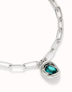 Short link chain pendant necklace green crystal