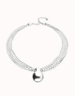 Short necklace with silver threads and large sphere