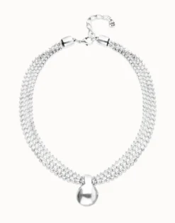 Short necklace with silver threads and large sphere