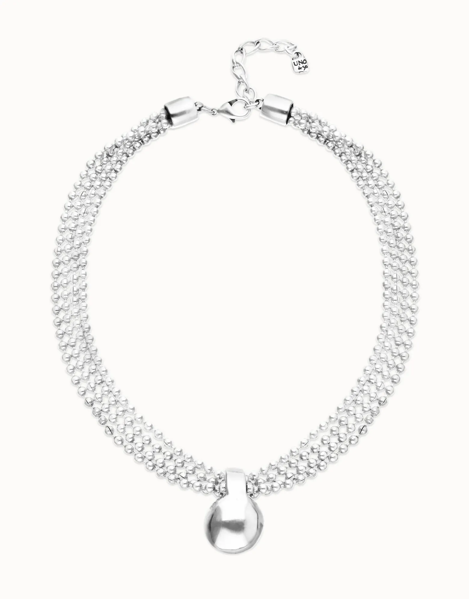 Short necklace with silver threads and large sphere
