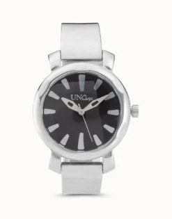 Silver plated watch with black dial