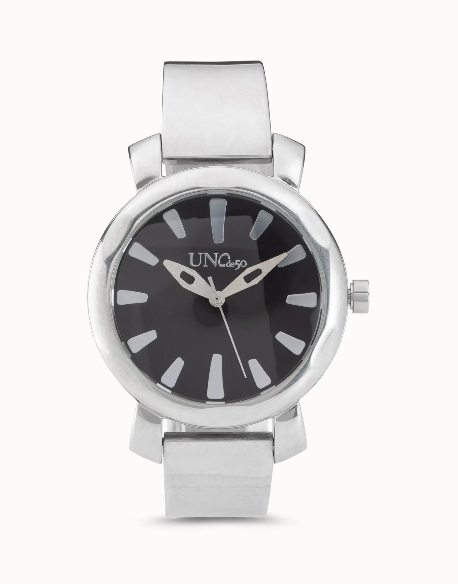 Silver plated watch with black dial